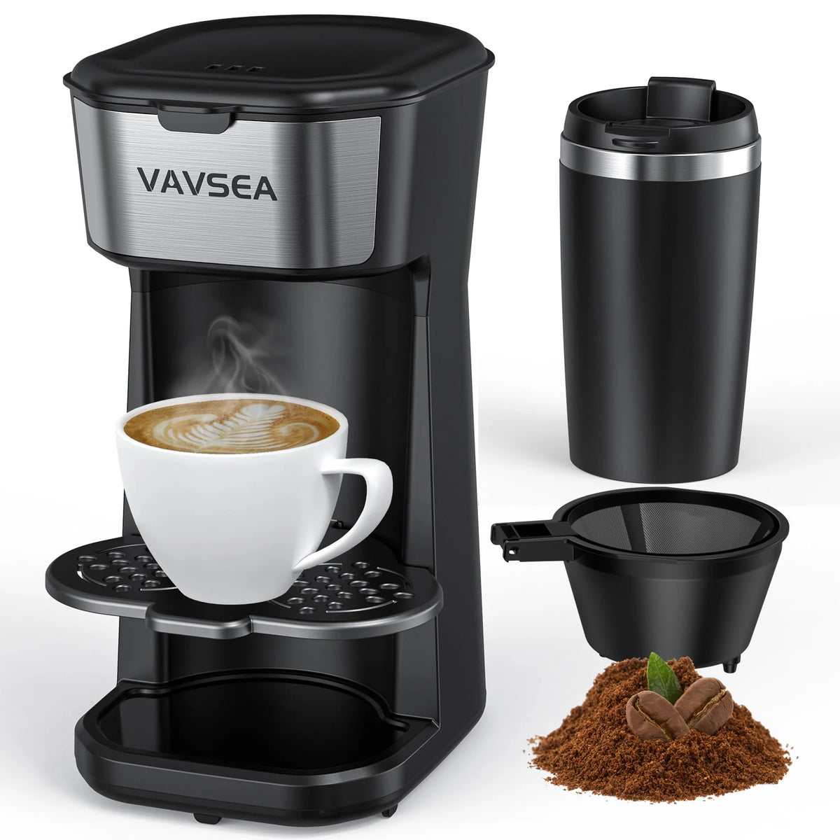 Single-Serve Coffee Maker with Travel Mug & Reusable Filter Z19587