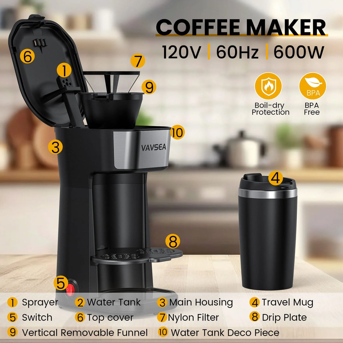 Single-Serve Coffee Maker with Travel Mug & Reusable Filter Z19587