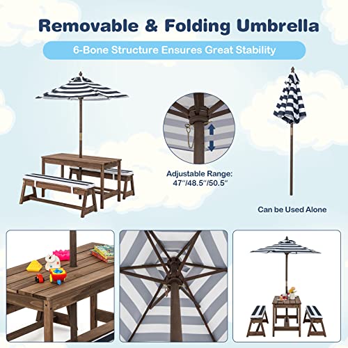 Wooden Kids Picnic Table & Bench Set with Umbrella I44634