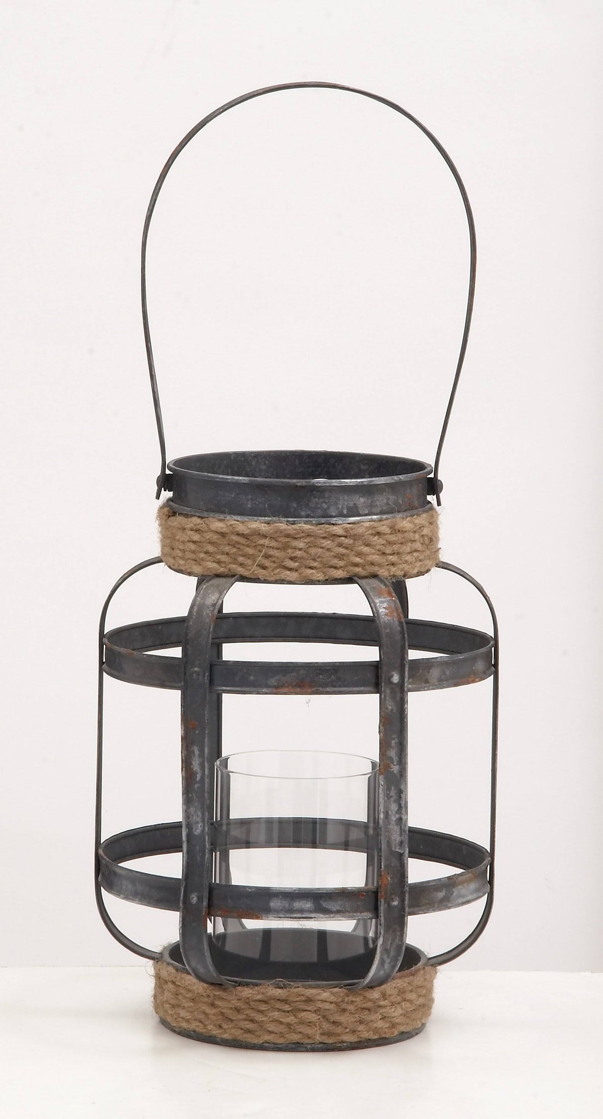 Metal Glass Rope Candle Lantern S57669