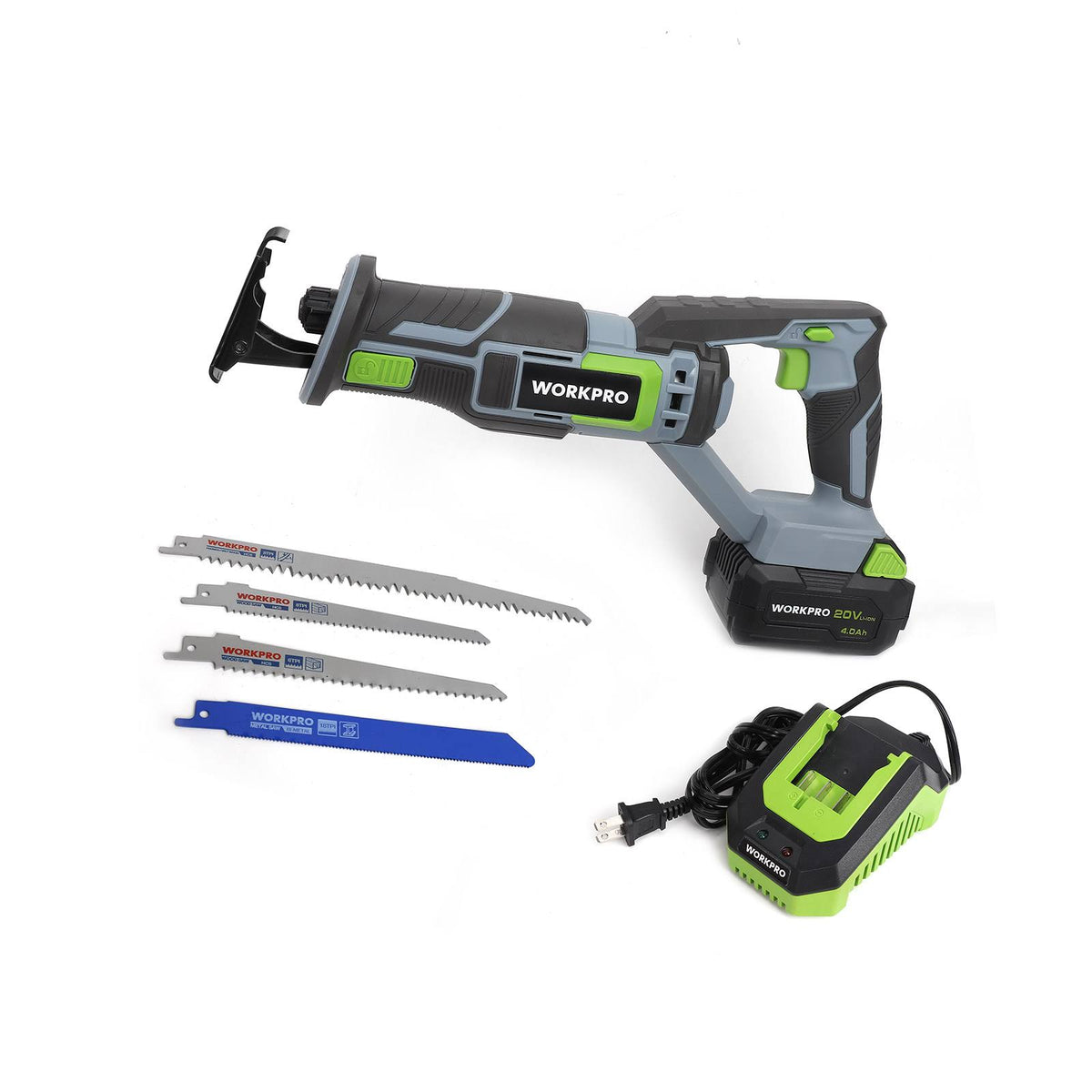Cordless Reciprocating Saw with 4.0Ah Battery and 4 Saw Blades R82940