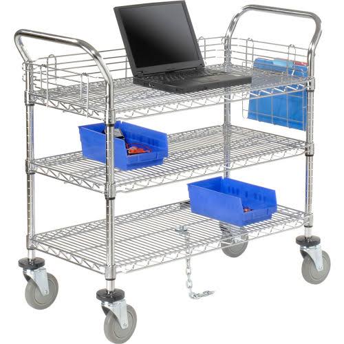 Chrome 3 Shelf Utility Cart with Polyurethane Casters Y354085