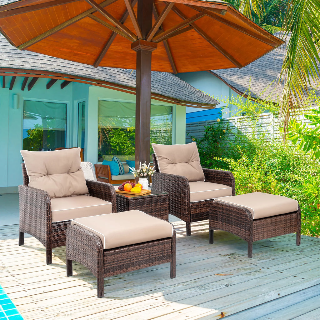5 Piece PE Wicker Patio Furniture Set with Ottoman B623