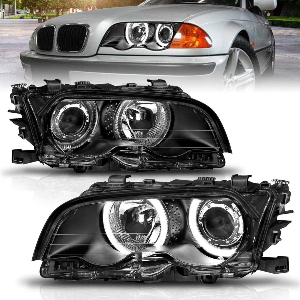 Black Projector Headlights for BMW 3 Series E46 4 Door D4431
