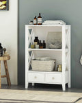 White Freestanding 3-Shelf Bathroom Storage Tower with Two Drawers E3947