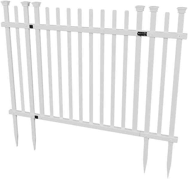 Lightweight Portable Vinyl Picket Fence Kit with Metal Base, White X8706