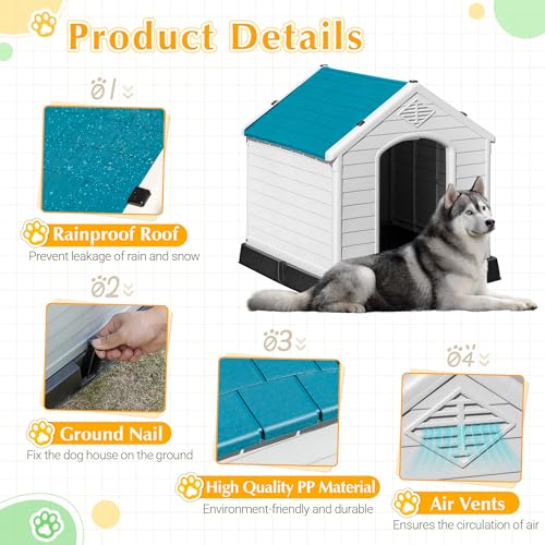 Gray 34" Waterproof Plastic Dog House W5094