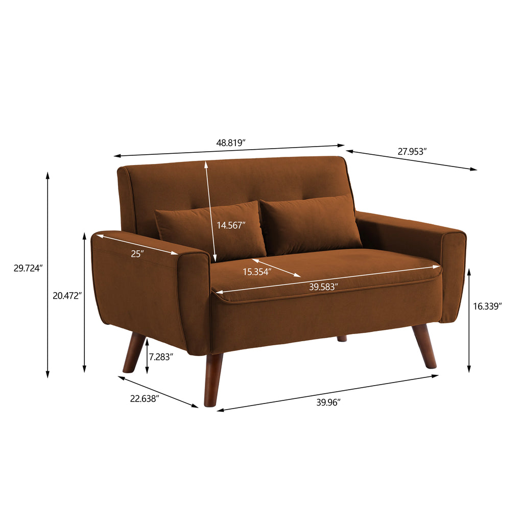 47" Orange Linen Fabric Tufted Loveseat Sofa I85248