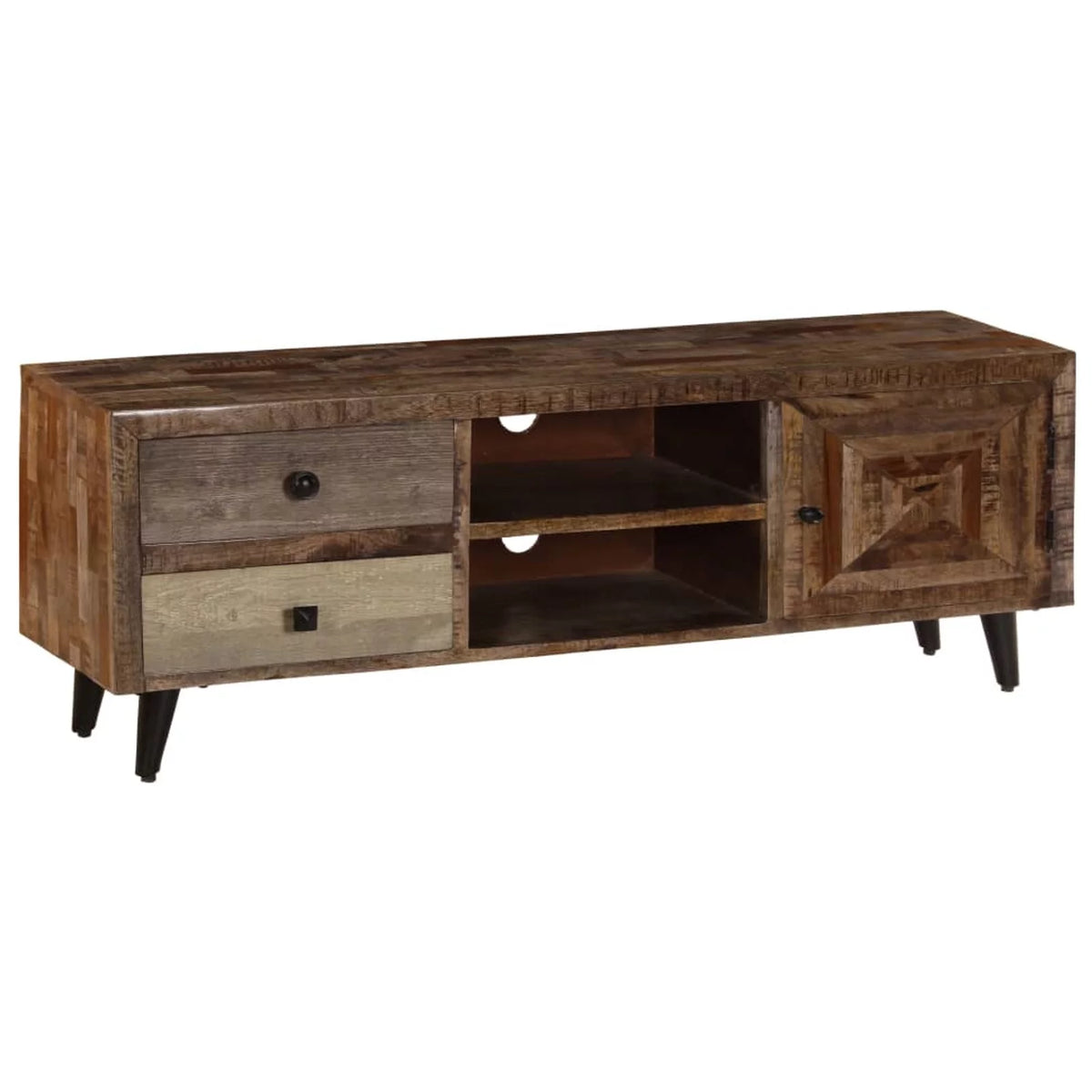 Rustic Mango Wood TV Stand with 2 Drawers and Shelves O13995