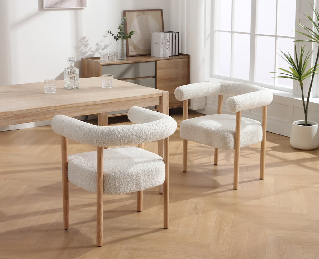 White Wooden Upholstered Barrel Dining Side Chair Set of 2 R3393