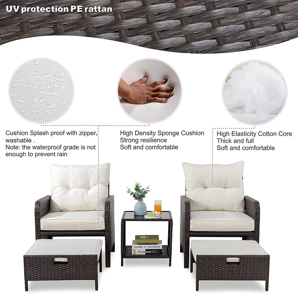 5 Piece PE Wicker Patio Furniture Set with Ottoman B623