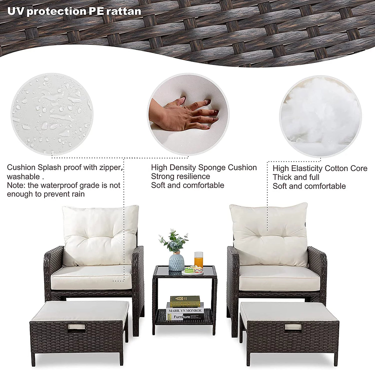5 Piece PE Wicker Patio Furniture Set with Ottoman B623