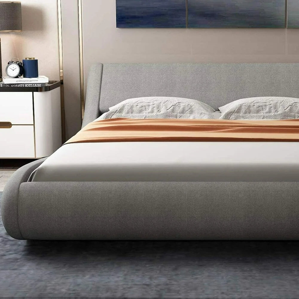 Queen Size Bed Frame with Curved Adjustable Headboard Grey M12204