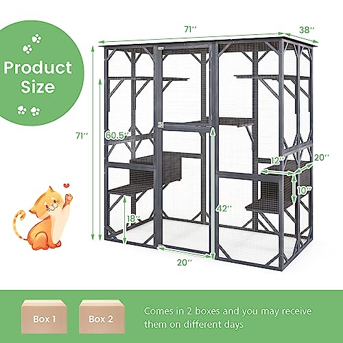 72 Inch Tall Wooden Cat Enclosure with Weatherproof Asphalt Roof M808