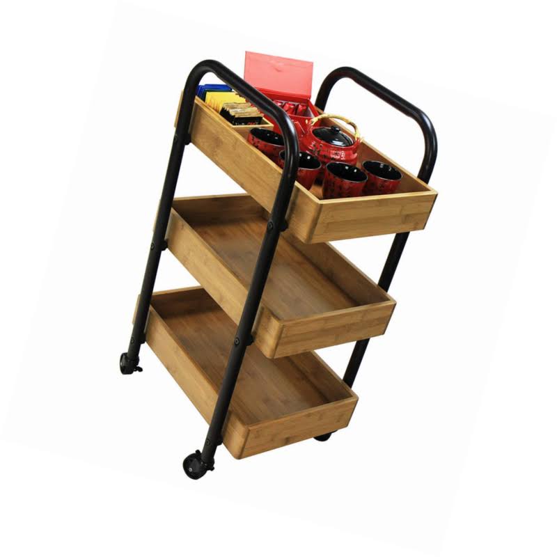 Portable Storage Cart with 3 Removable Bamboo Trays I6429