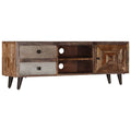 Rustic Mango Wood TV Stand with 2 Drawers and Shelves O13995