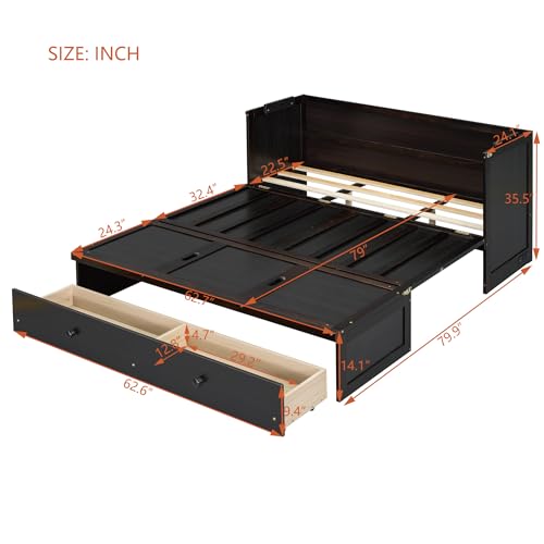 Queen Size Wooden Murphy Bed with USB Charging Station and Drawer G61467