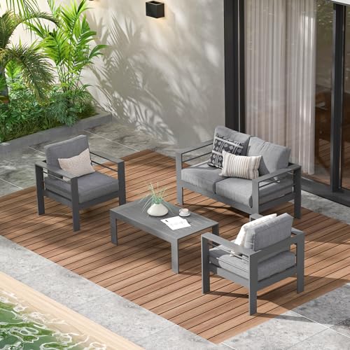 Aluminum 7 Seats Patio Furniture Set with Fire Pit Table C254313