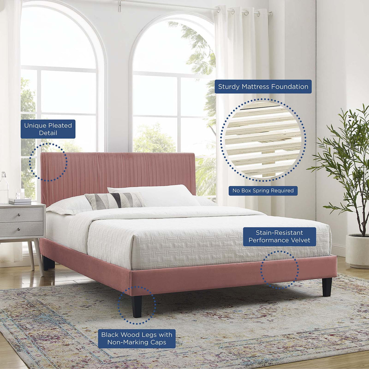 Queen Size Velvet Platform Bed Frame Q904