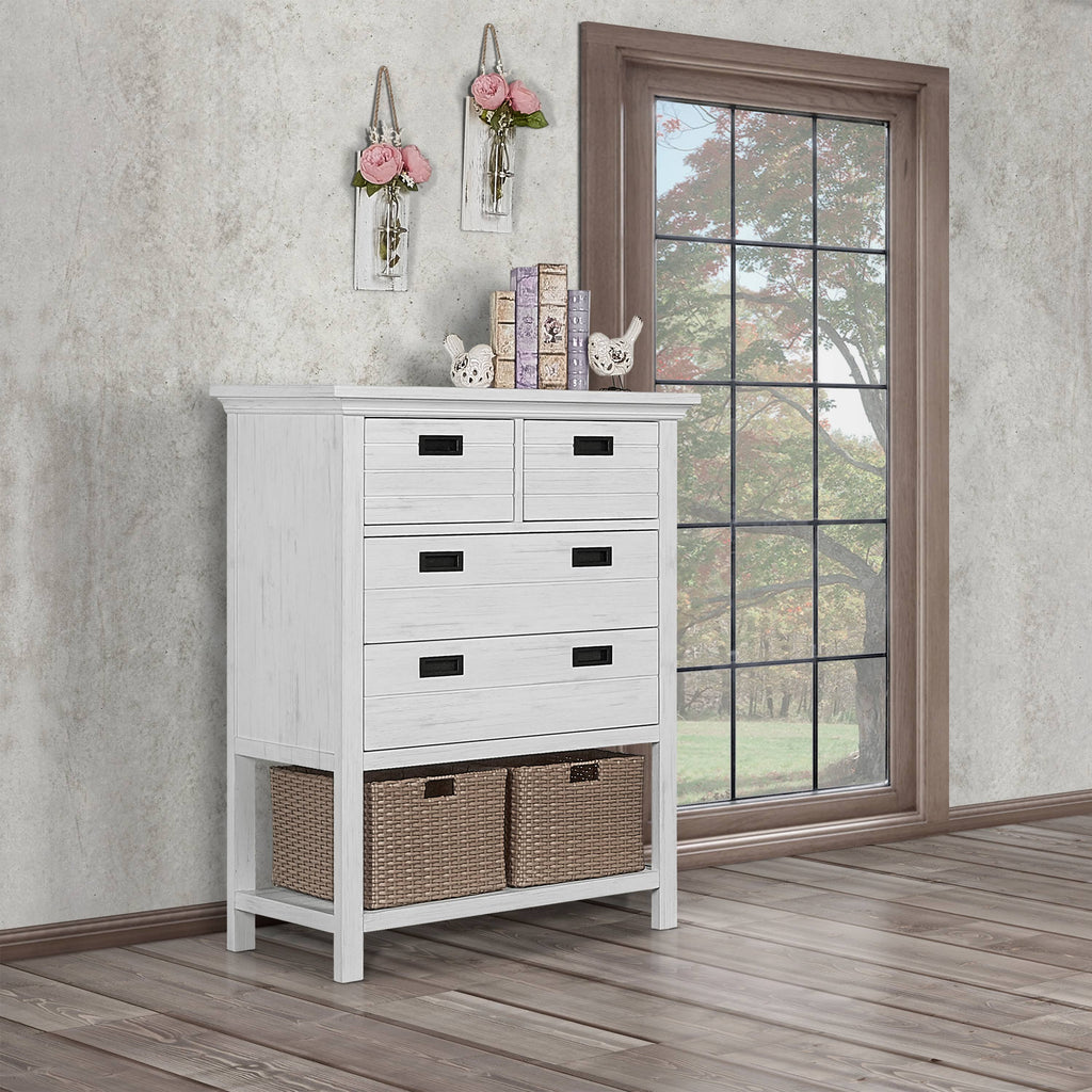 Weathered White Tall Chest with Baskets Z123432