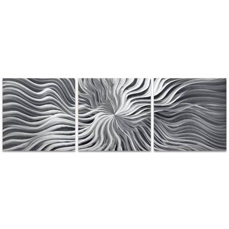 3 Piece Graphic Art Set on Metal in Gray/Black, 22 inch H x 70 inch W x 0.5 inch D E62975