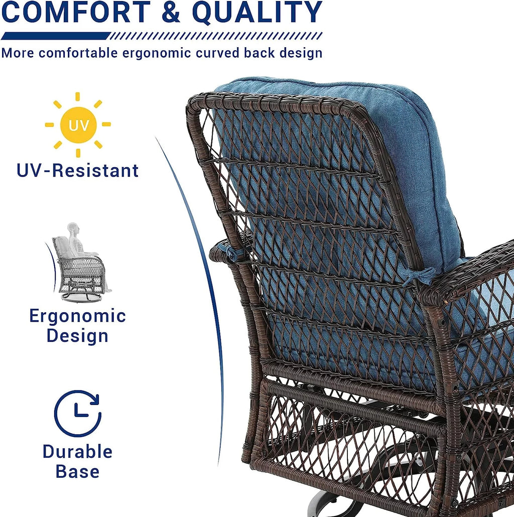 3 Pieces Wicker Patio Bistro Set with Glass Top Side Table I1536