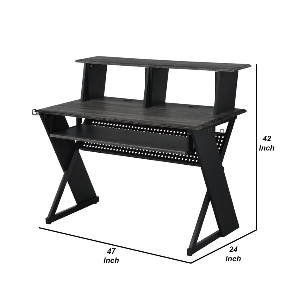 Gray Wood Music Desk Studio Station with Keyboard Tray and Shelves Z781280