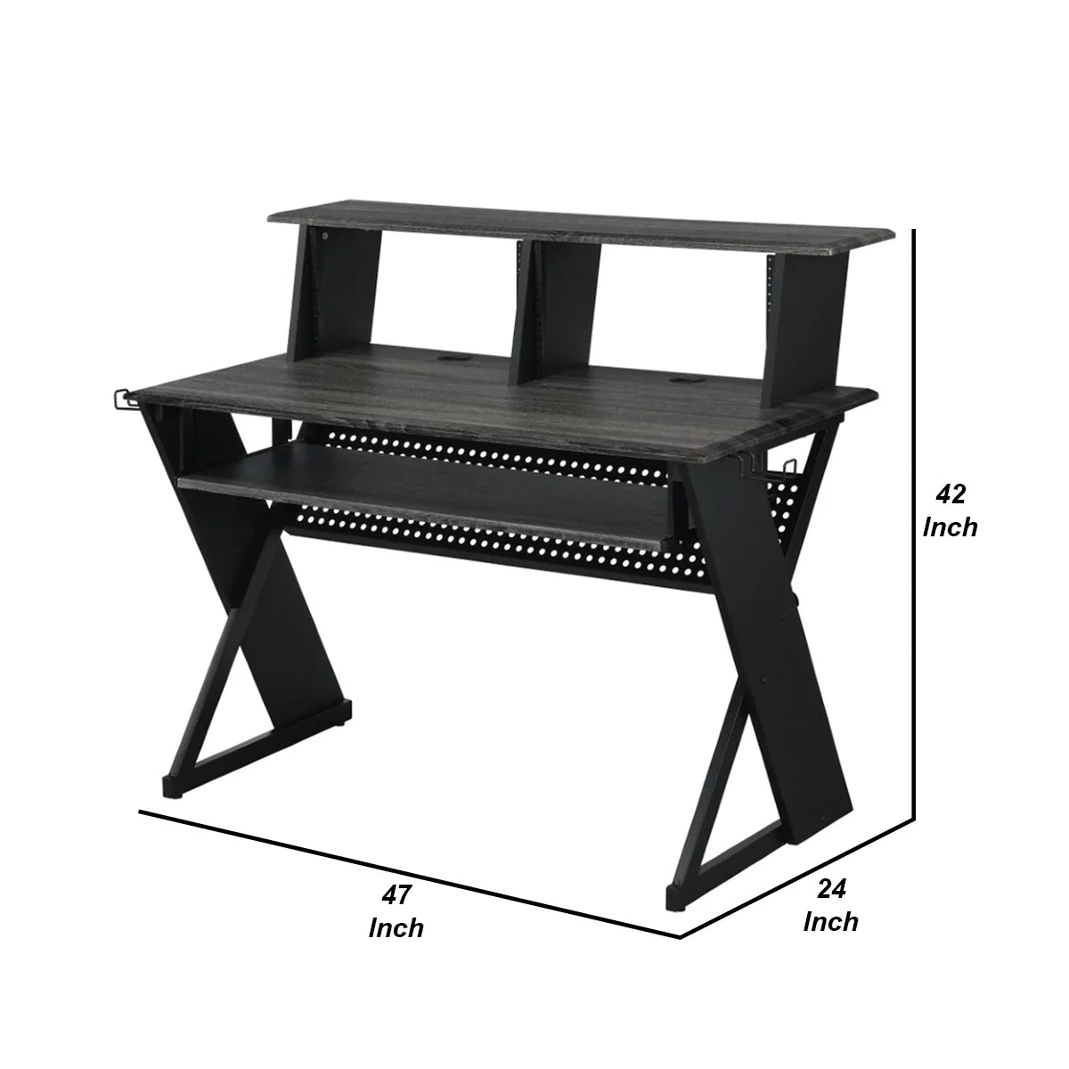 Gray Wood Music Desk Studio Station with Keyboard Tray and Shelves Z781280