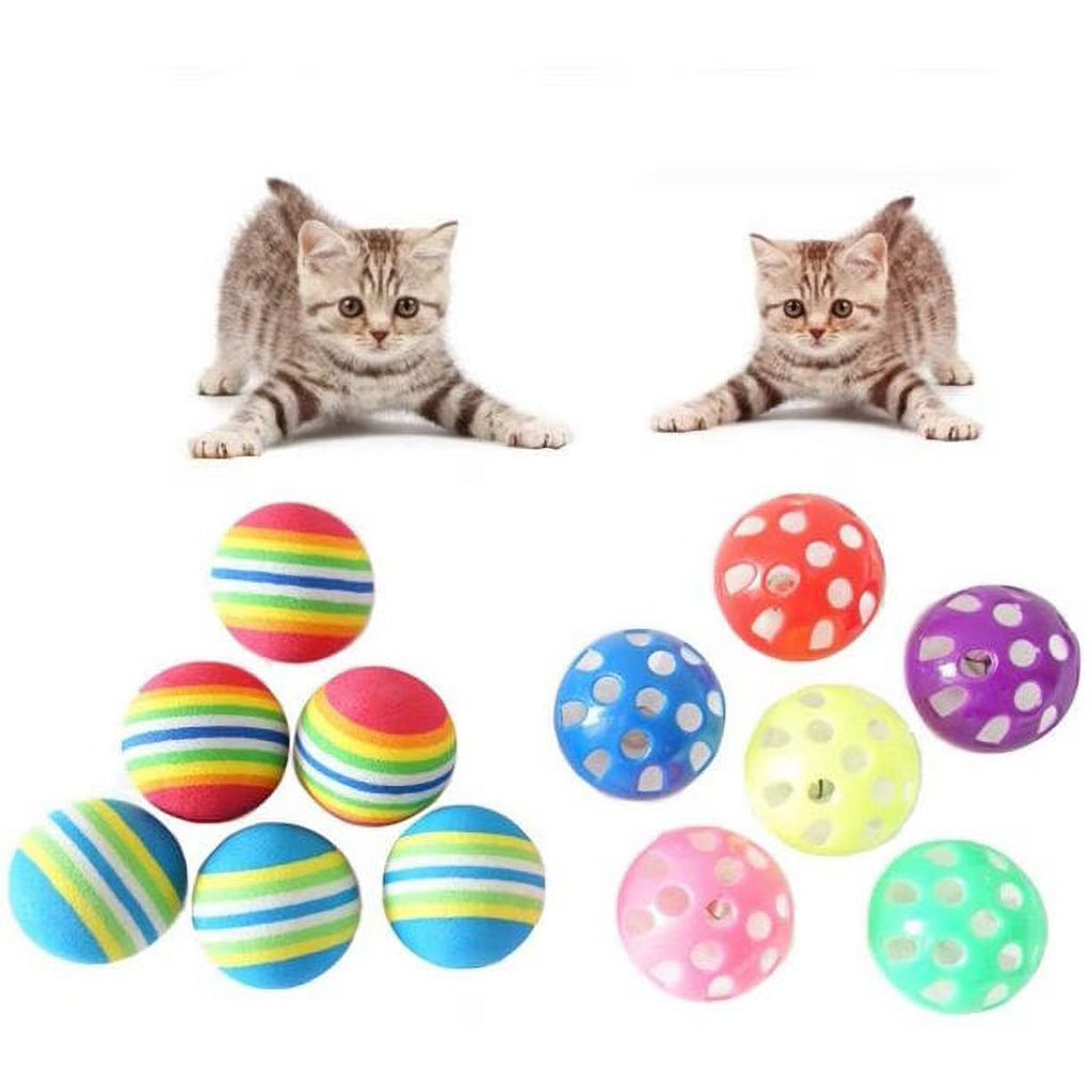 Foam Rainbow Play Balls and Jingle Bell Balls Cat Toys, 12 Pcs V26878
