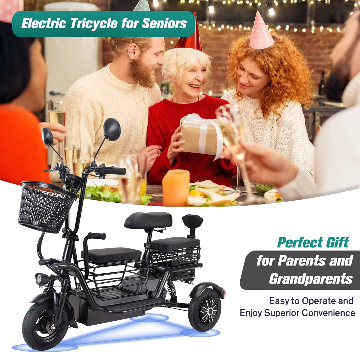 Black Folding Electric Tricycle with 48V 400W Lithium Battery K37947