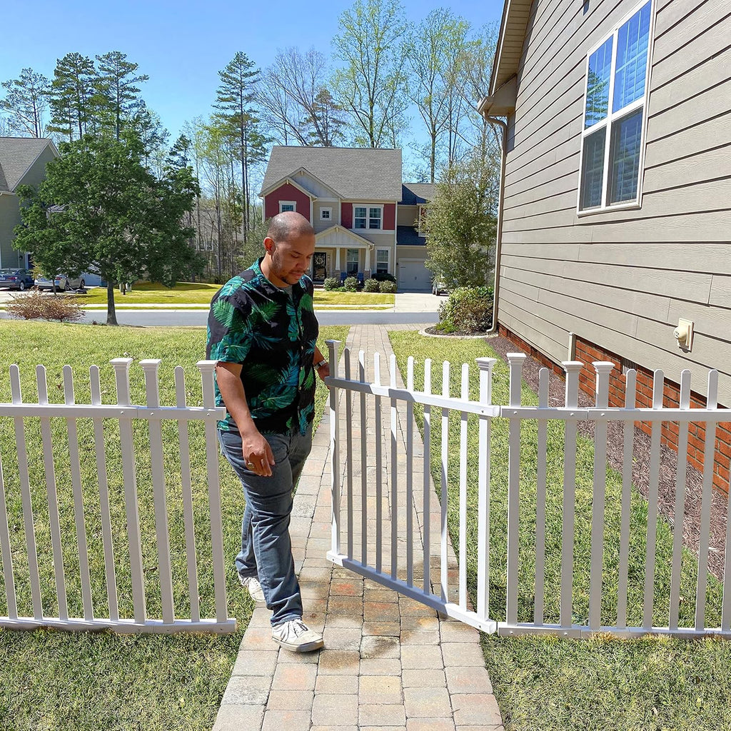 Lightweight Portable Vinyl Picket Fence Kit with Metal Base, White X8706