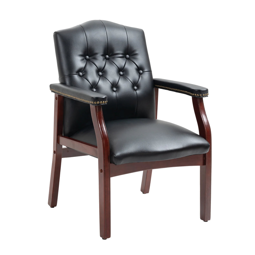 Black Leather Office Guest Chair with Padded Seat and Arms E31002