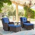 5-Piece Wicker Outdoor Conversation Set with Blue Cushions F39557