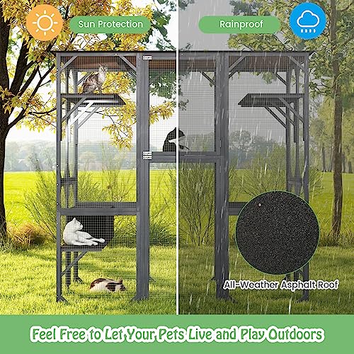 72 Inch Tall Wooden Cat Enclosure with Weatherproof Asphalt Roof M808