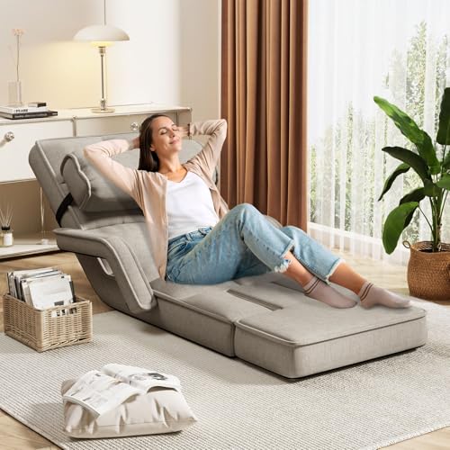 Padded Folding Floor Chair with 14-Level Adjustable Backrest (Dark Grey) T808116