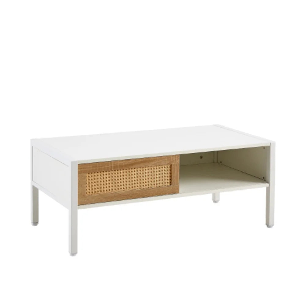 40.16" White Rattan Coffee Table with Storage Z175
