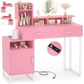 White Vanity Desk with Drawers and Cabinets B610887
