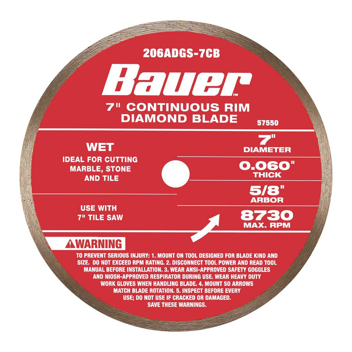 7 in. Continuous Rim Wet Cut Diamond Saw Blade F239