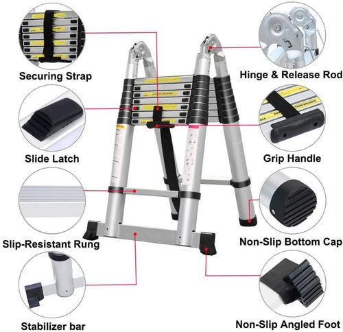 16.5Ft Aluminum Telescoping Ladder with Foot Pad C467813