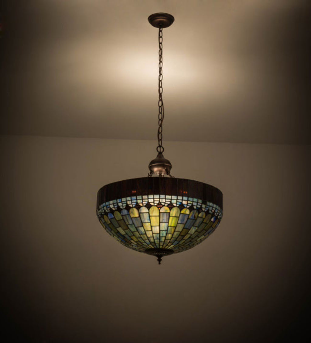 22 Inch Tiffany Inverted Pendant with Mahogany Bronze Finish and Amber Glass B1860
