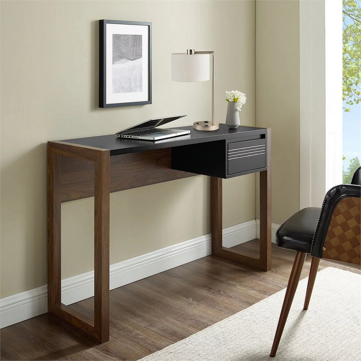 Dark Walnut Black 1 Drawer Engineered Wood Writing Desk H6161