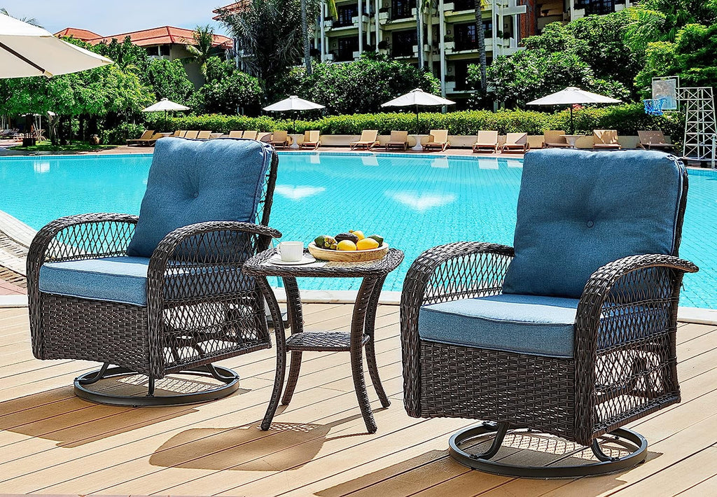 3 Pieces Wicker Patio Bistro Set with Glass Top Side Table I1536