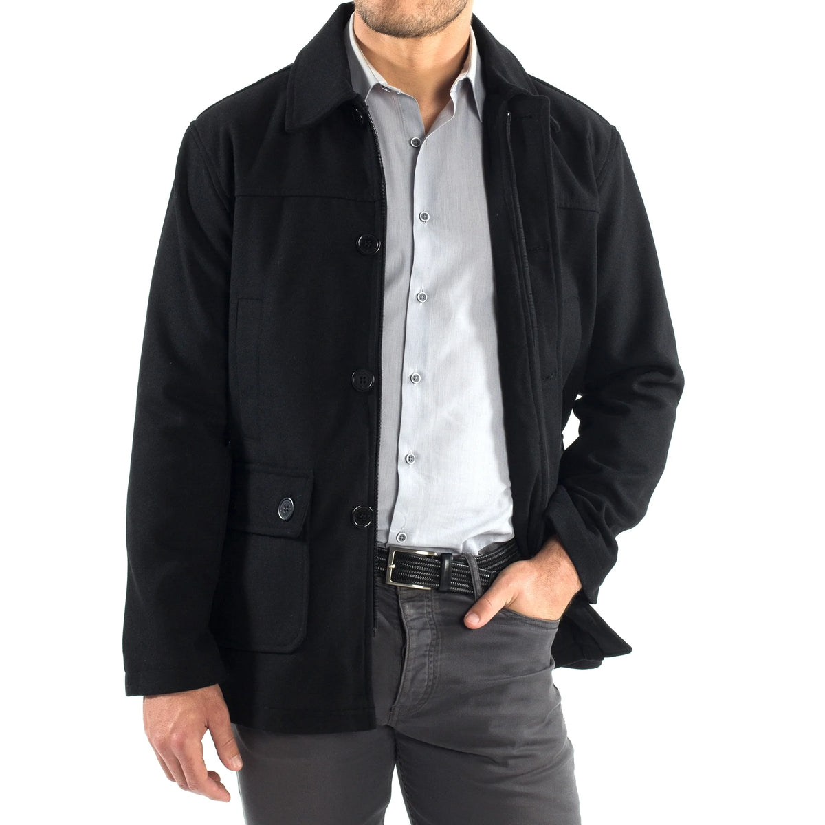 Wool Blend Barn Coat Cargo Pocket Jacket O786