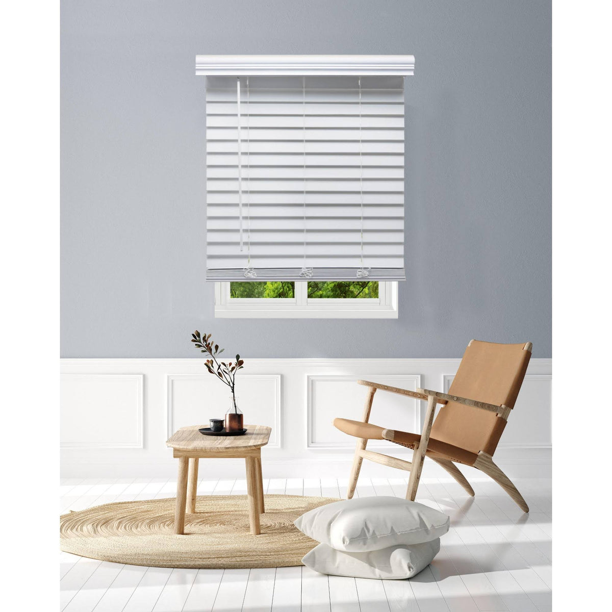 White Cordless Faux Wood Blind N4598