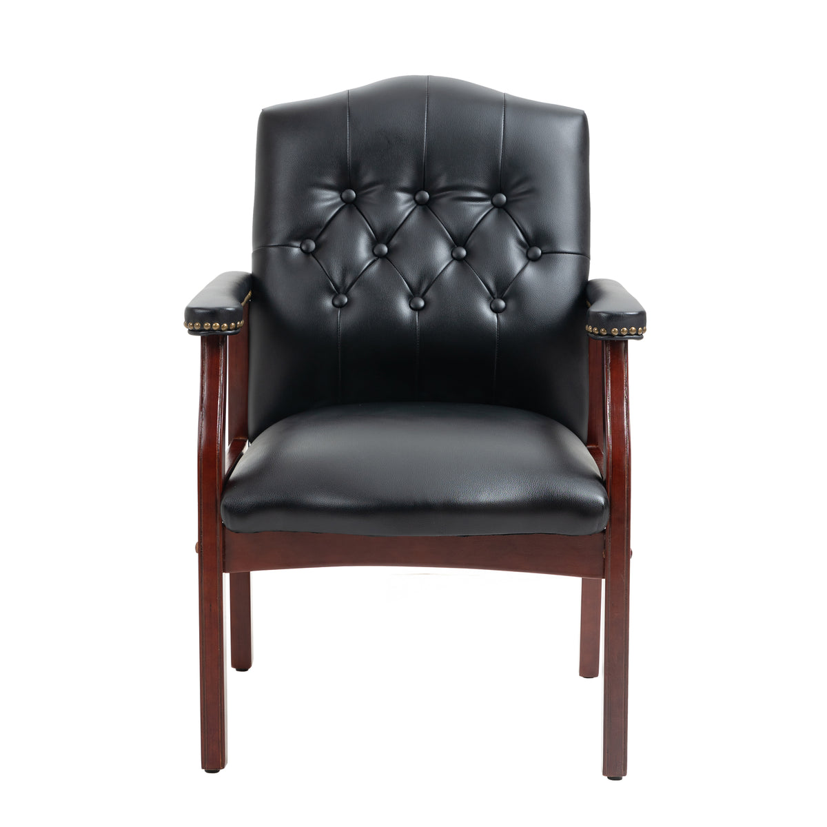 Black Leather Office Guest Chair with Padded Seat and Arms E31002