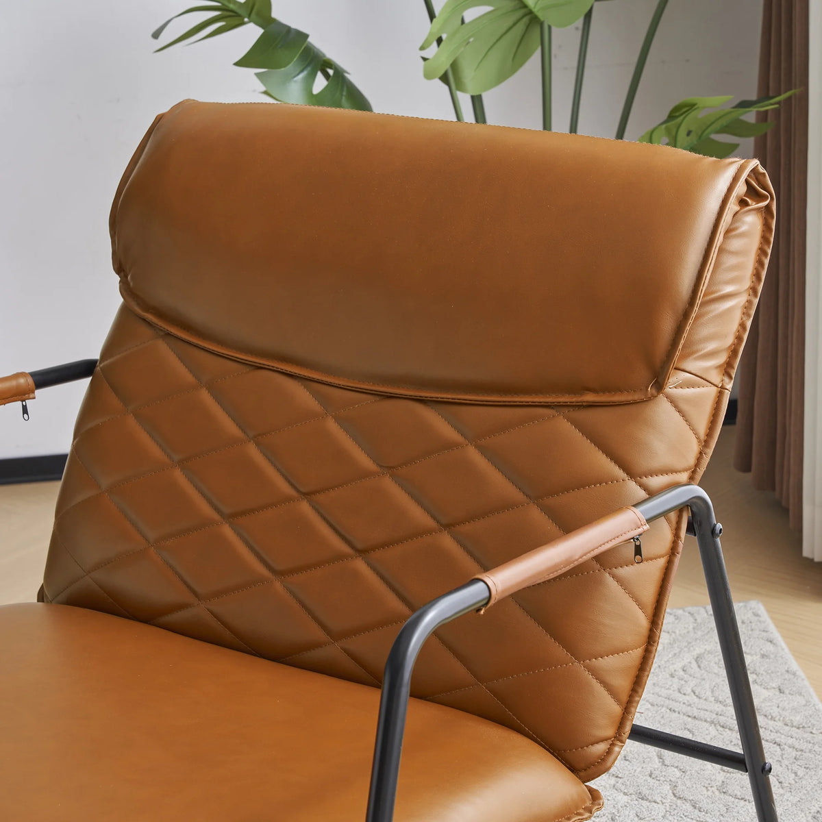 Orange Faux Leather Accent Chair with Ottoman T95661