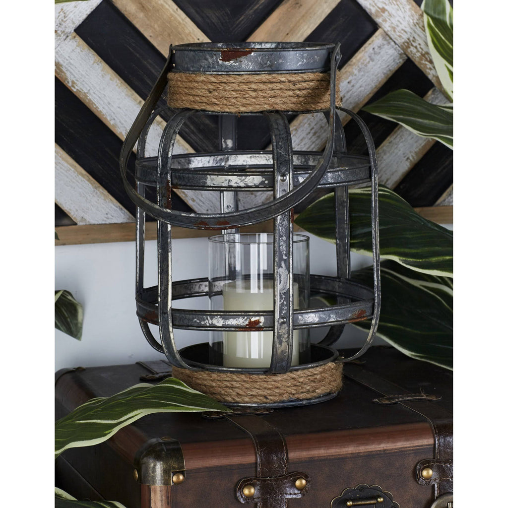 Metal Glass Rope Candle Lantern S57669