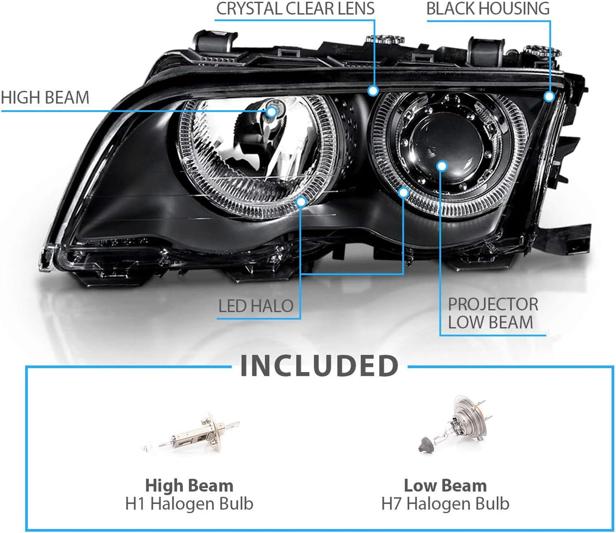 Black Projector Headlights for BMW 3 Series E46 4 Door D4431