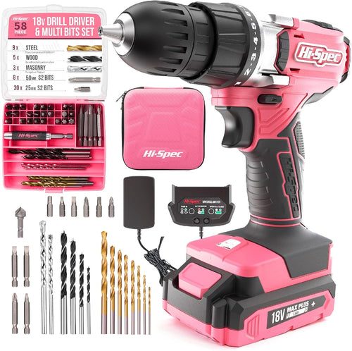 18V Pink Cordless Drill Driver & Bit Set with Tool Case I833362