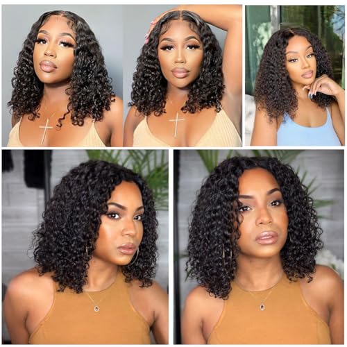 Glueless Human Hair Deep Wave Bob Wig 4x4 Curly Lace Front Wig 180% Density 10 Inch E334